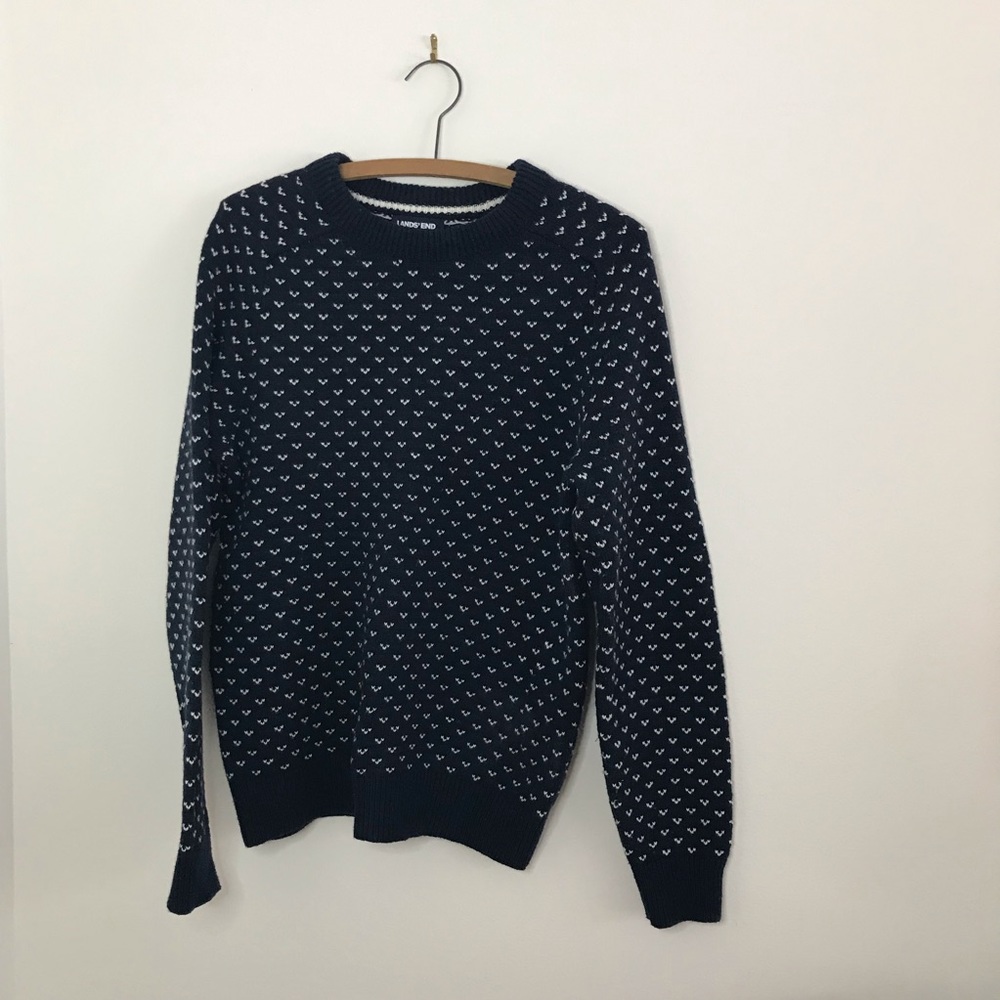 Men’s Size S 34-36 Lands End Wool Blend Navy Sweater